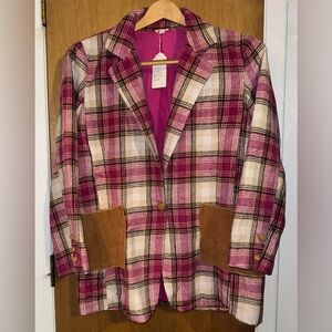 POL Pink and Tan Plaid Blazer, Size S
